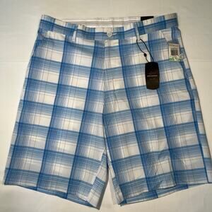 Greg Norman Performance Plaid Golf Shorts - Men's 34 - Blue/White Tasso Elba